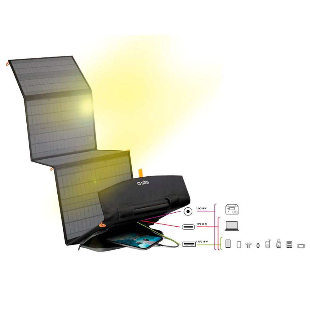 SBS 100W Solcelle Oplader m. 1x USB-A & 1x USB-C - Sort