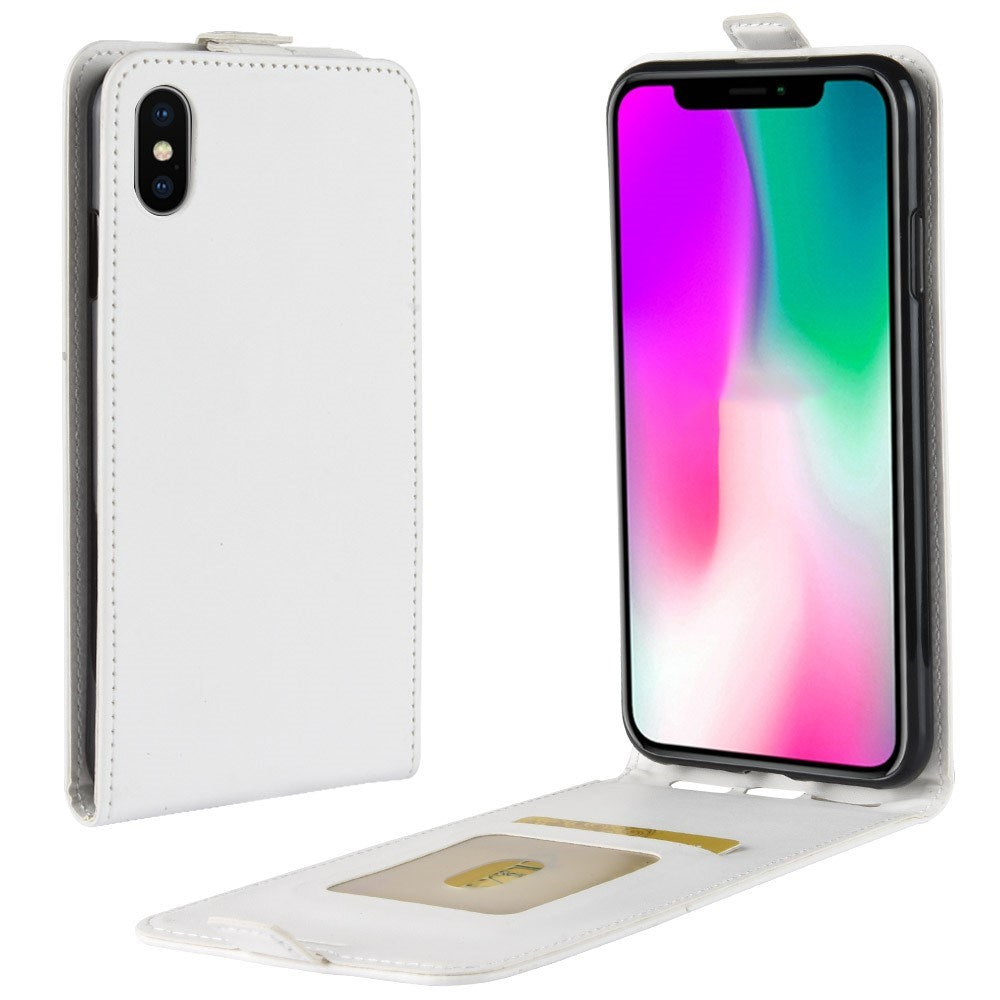 iPhone XR PU Læder Vertikal Flip Cover m. Kortholder - Hvid