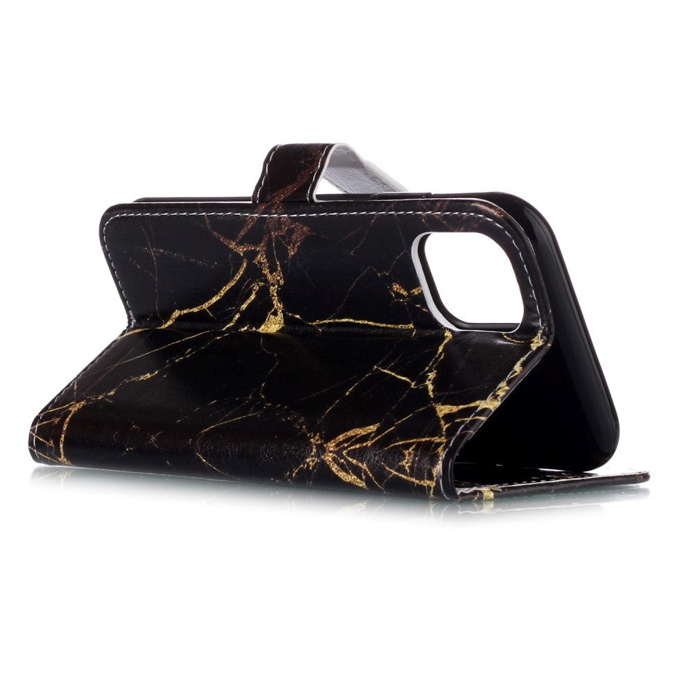 iPhone 11 Læder Mobil Cover m. Pung & Print - Sort