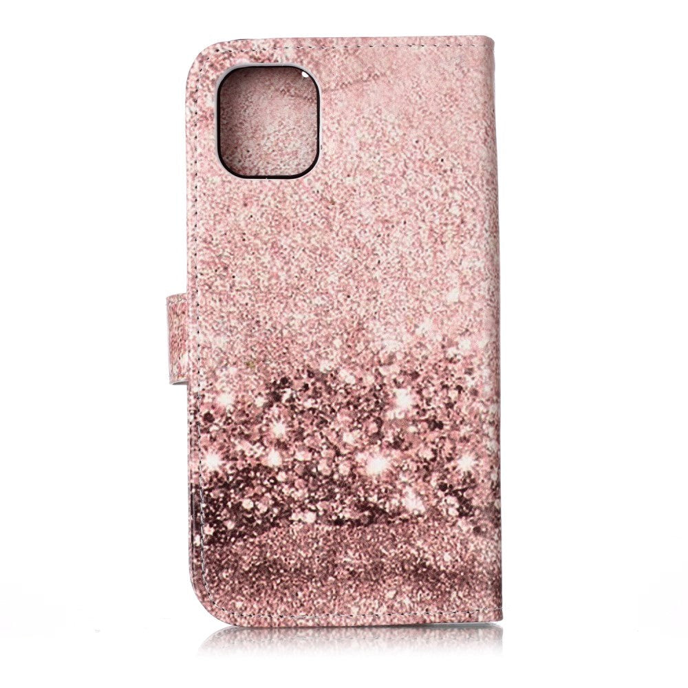 iPhone 11 Læder Mobil Cover m. Pung & Print - Rose Gold