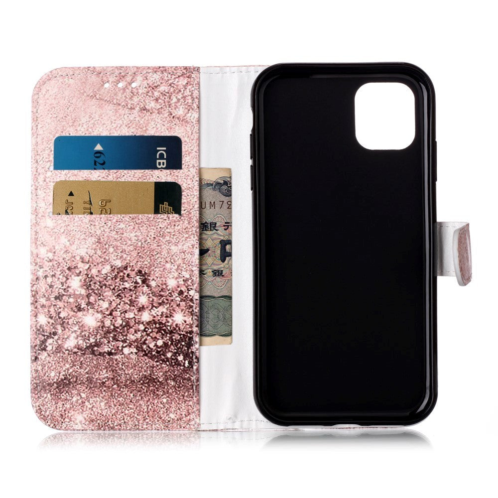 iPhone 11 Læder Mobil Cover m. Pung & Print - Rose Gold