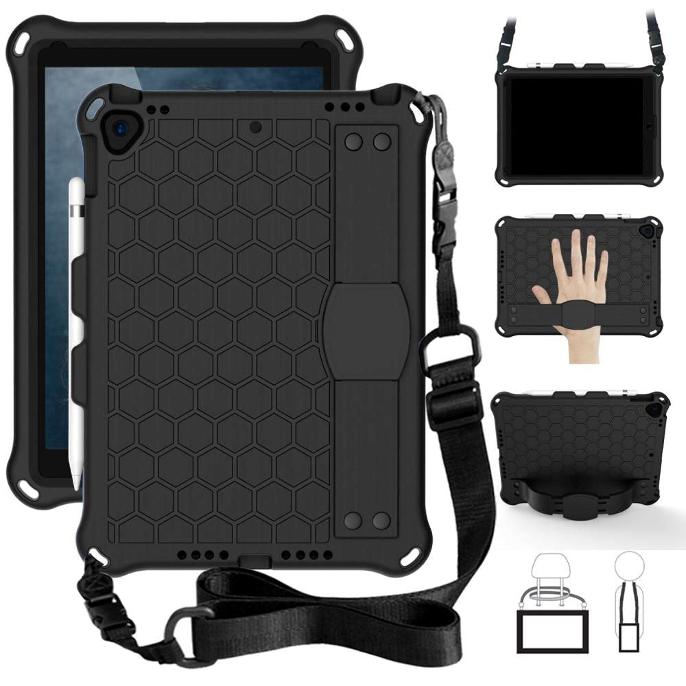 iPad 10.2" (2021 / 2020 / 2019) / iPad Pro 10.5 / iPad Air (2019) Børne Cover m. Skulderstrop - Bikube Mønster - Sort