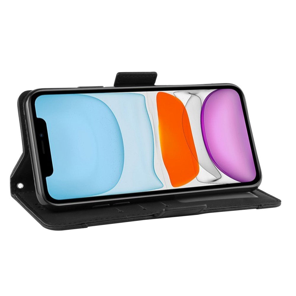 iPhone 12 Mini Læder Flip Cover m. Stor Pung - Sort