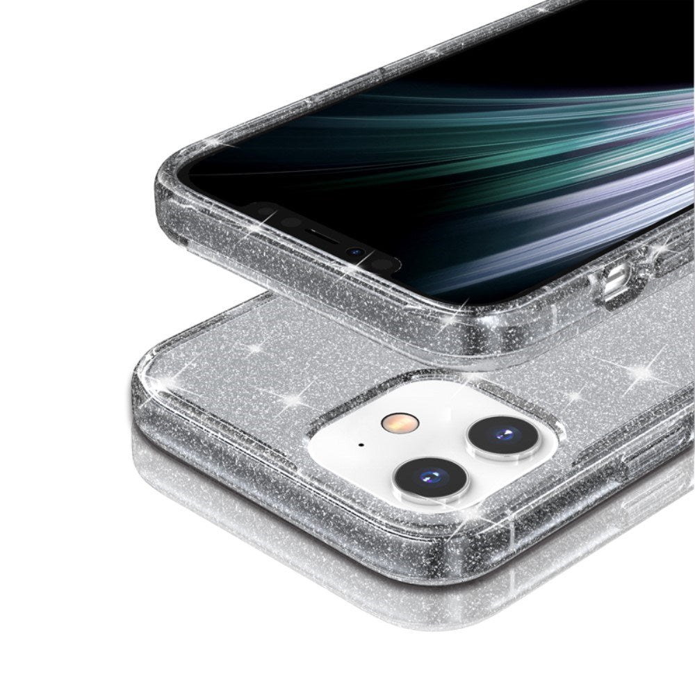 iPhone 12 Mini Hybrid Plastik Mobil Cover m. Glimmer - Gennemsigtig / Grå