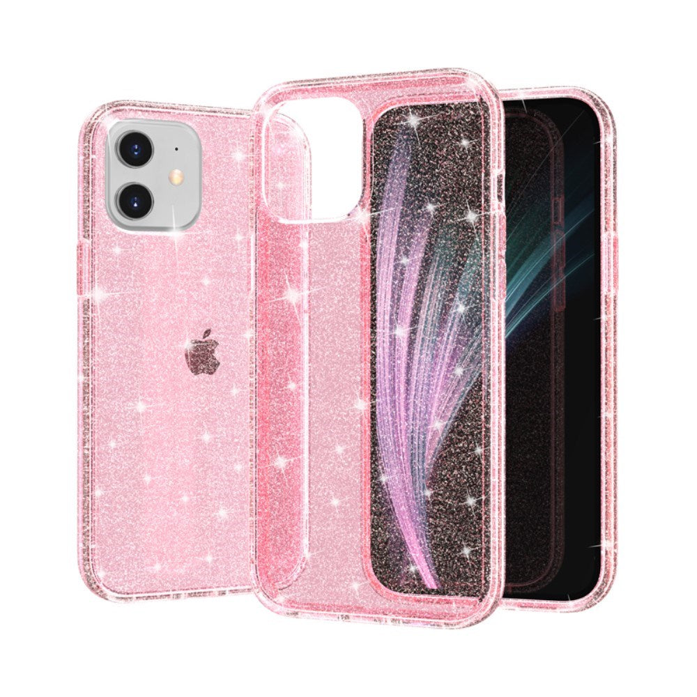 iPhone 12 Mini Hybrid Plastik Mobil Cover m. Glimmer - Gennemsigtig / Pink