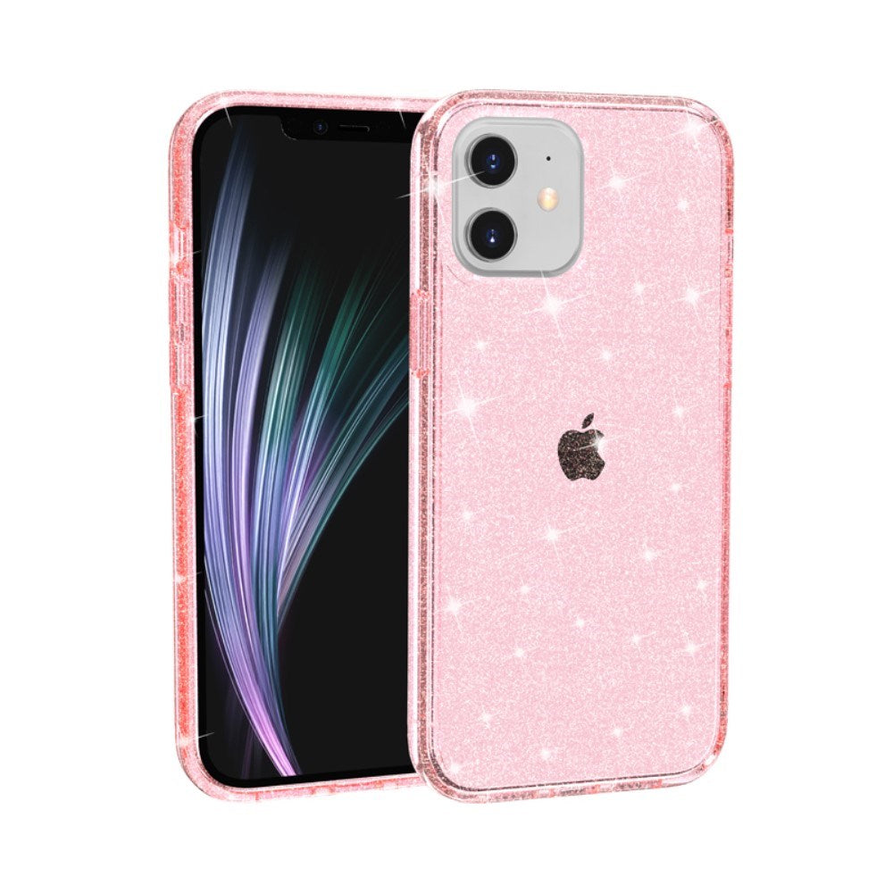 iPhone 12 Mini Hybrid Plastik Mobil Cover m. Glimmer - Gennemsigtig / Pink