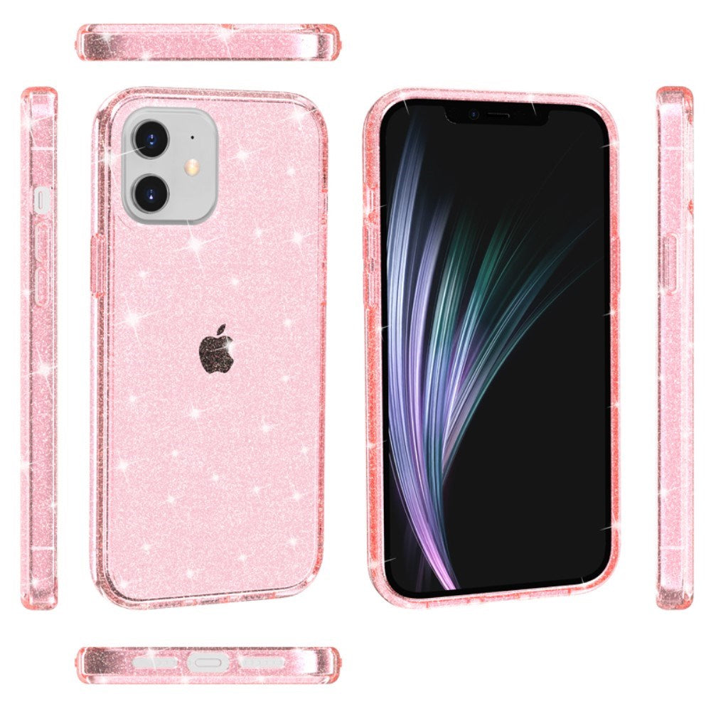 iPhone 12 Mini Hybrid Plastik Mobil Cover m. Glimmer - Gennemsigtig / Pink