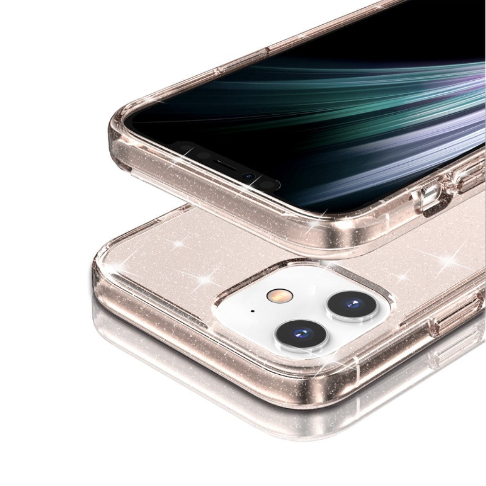 iPhone 12 Mini Hybrid Plastik Mobil Cover m. Glimmer - Gennemsigtig / Guld