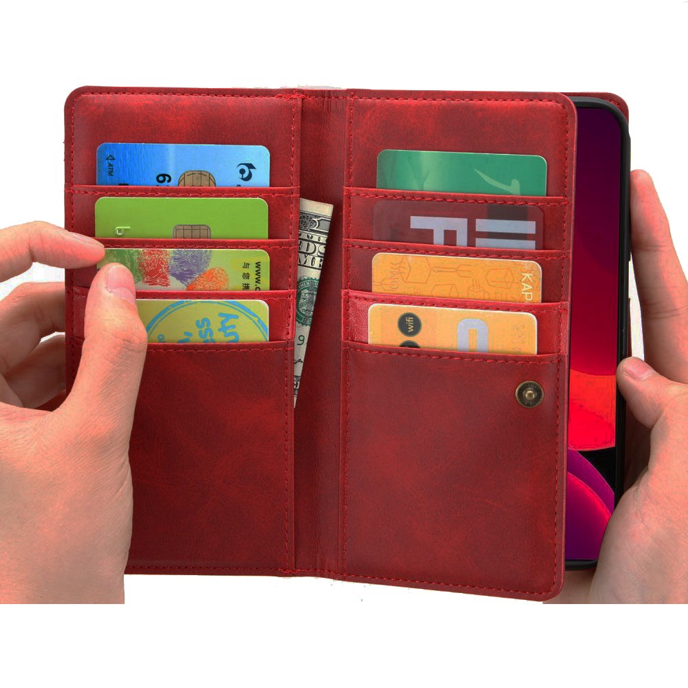 iPhone 12 Pro / 12 Læder Flip Cover m. 8 Kortholdere - Rød