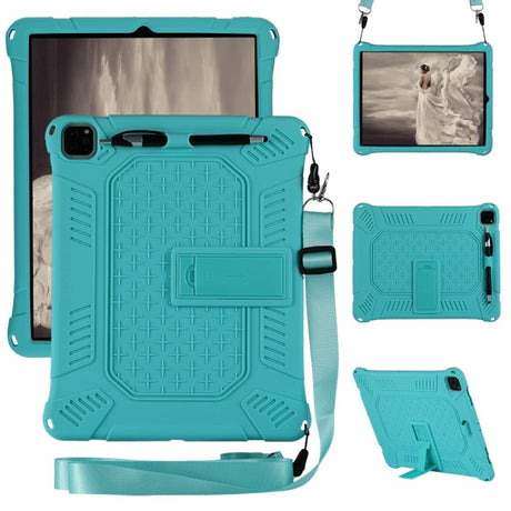 iPad Pro 12.9" (2021 / 2020 / 2018) Håndværker Case i Gummi m. Stander, Penholder & Skulderstrop - Cyan