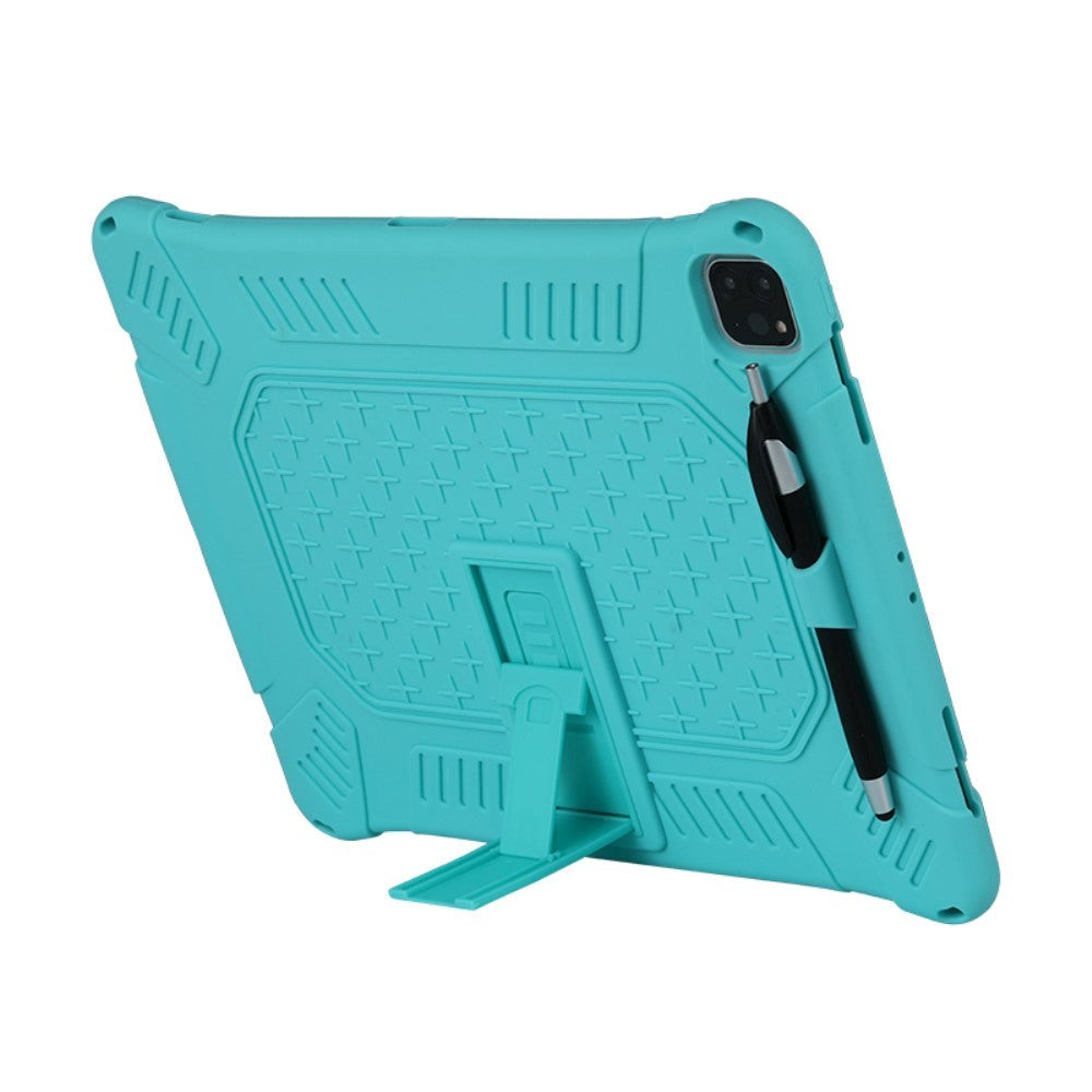 iPad Pro 12.9" (2021 / 2020 / 2018) Håndværker Case i Gummi m. Stander, Penholder & Skulderstrop - Cyan