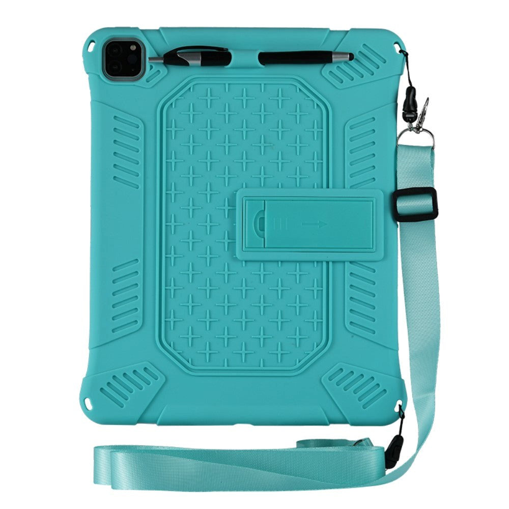 iPad Pro 12.9" (2021 / 2020 / 2018) Håndværker Case i Gummi m. Stander, Penholder & Skulderstrop - Cyan