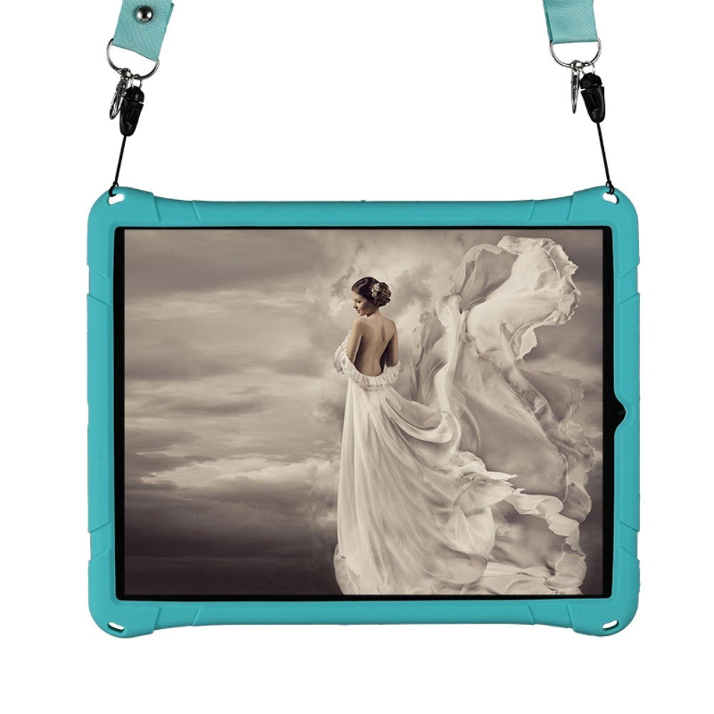 iPad Pro 12.9" (2021 / 2020 / 2018) Håndværker Case i Gummi m. Stander, Penholder & Skulderstrop - Cyan