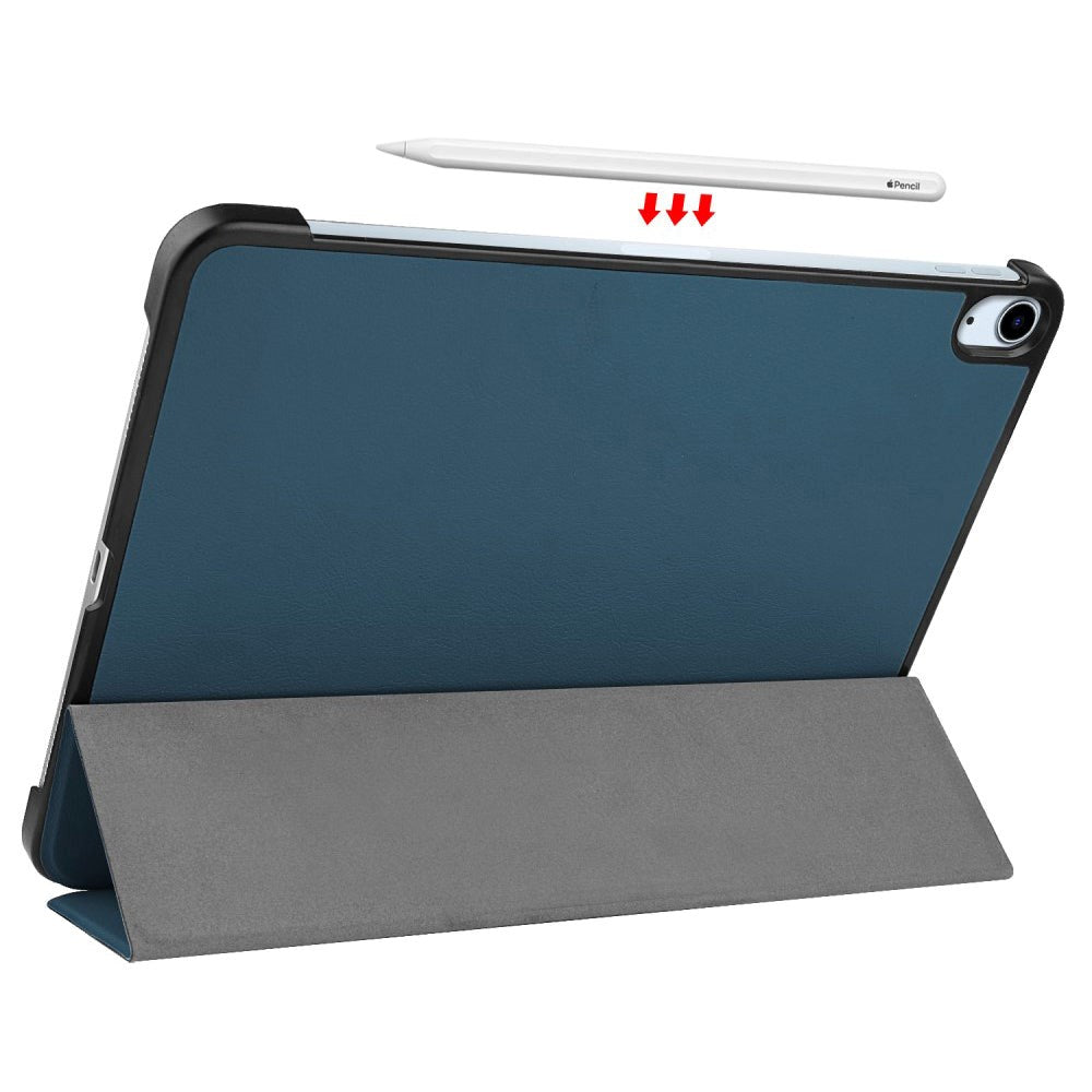 EIDERWOOD iPad Air 10.9-11" (2025-2020) Tri-Fold Læder Flip Cover m. Stylus Pen Holder - Blå/Grøn