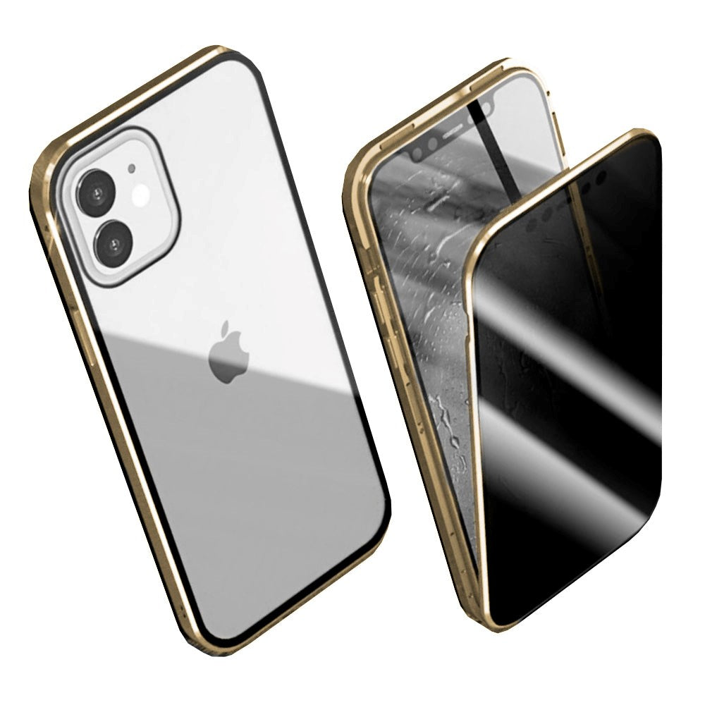 iPhone 12 / 12 Pro Magnetisk Cover m. Privacy, Glas Bagside og Forside - Guld