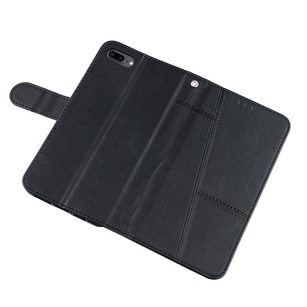 iPhone 8 Plus / 7 Plus Læder Mobil Cover m. Pung og Strop - Sort