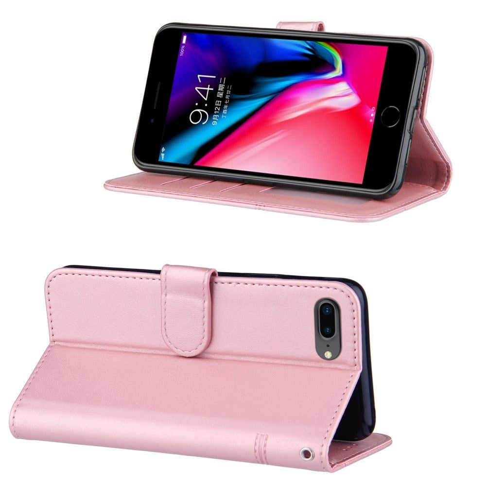 iPhone 8 Plus / 7 Plus Læder Mobil Cover m. Pung og Strop - Lyserød