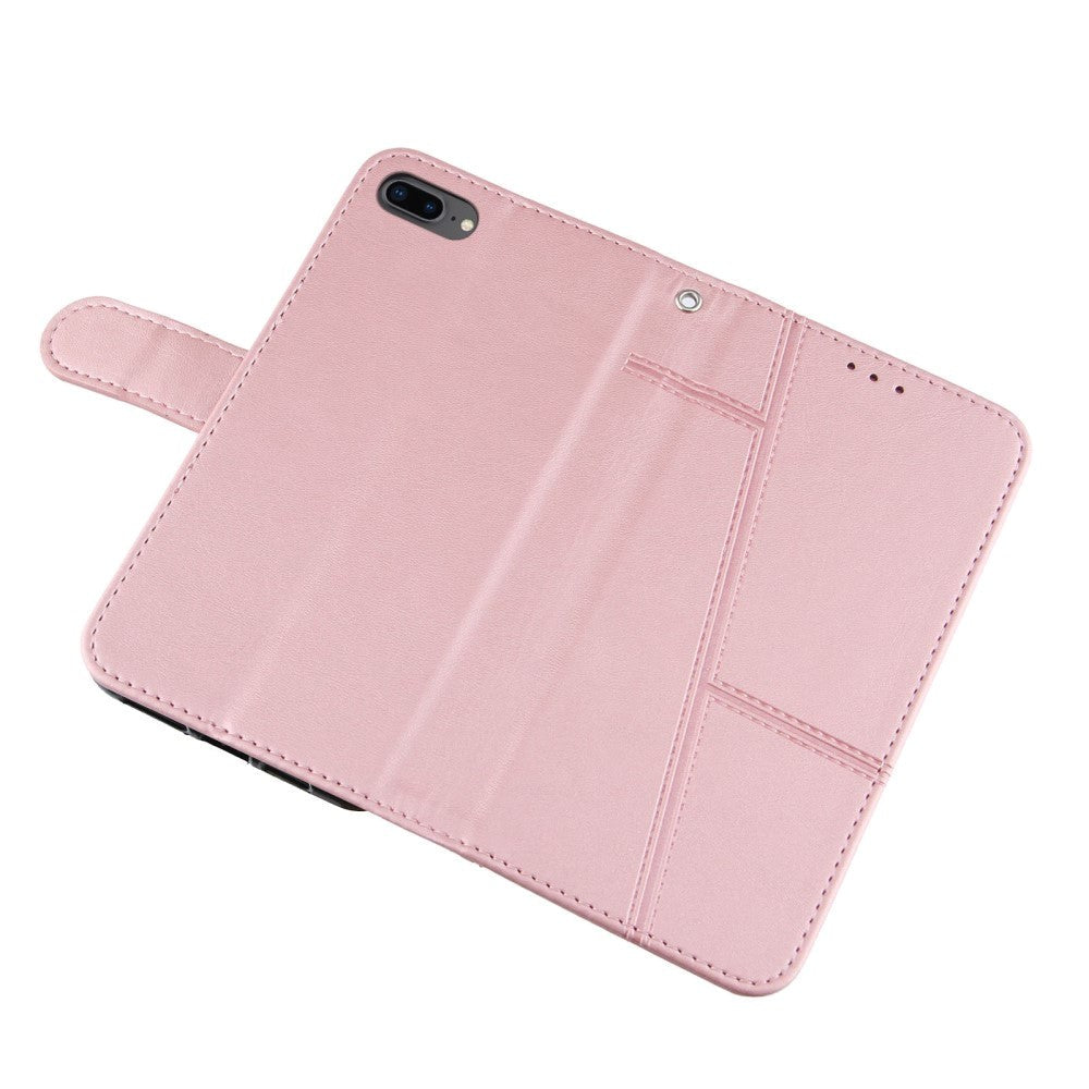 iPhone 8 Plus / 7 Plus Læder Mobil Cover m. Pung og Strop - Lyserød
