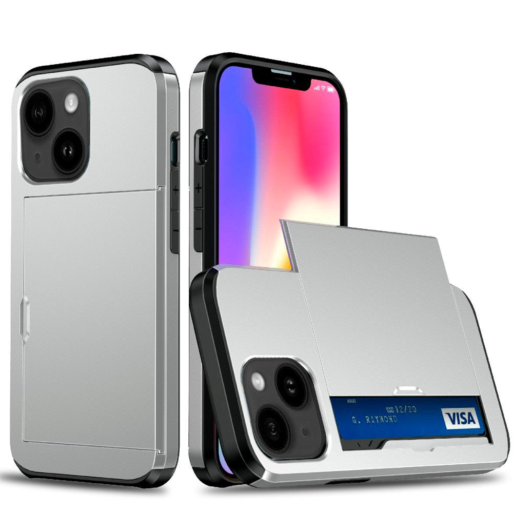 iPhone 13 Plastik Håndværker Cover m. Kortholder - Grå