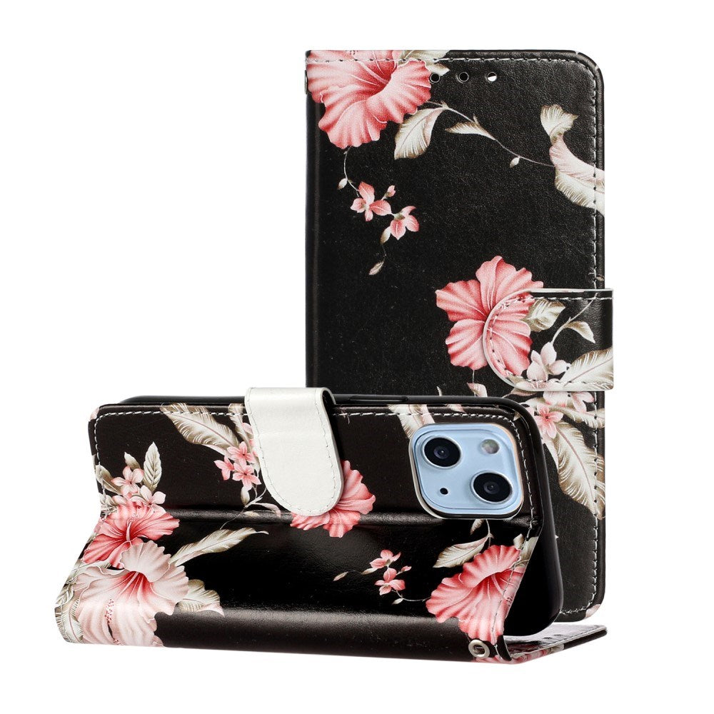 EIDERWOOD iPhone 13 Mini Læder Mobil Cover m. Pung & Print - Azalea Blomst