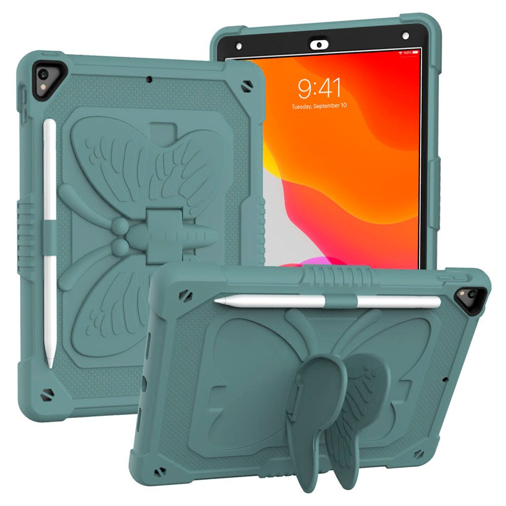 iPad 10.2" (2021 / 2020 / 2019) Butterfly Kickstand Børne Cover - Mørkegrøn