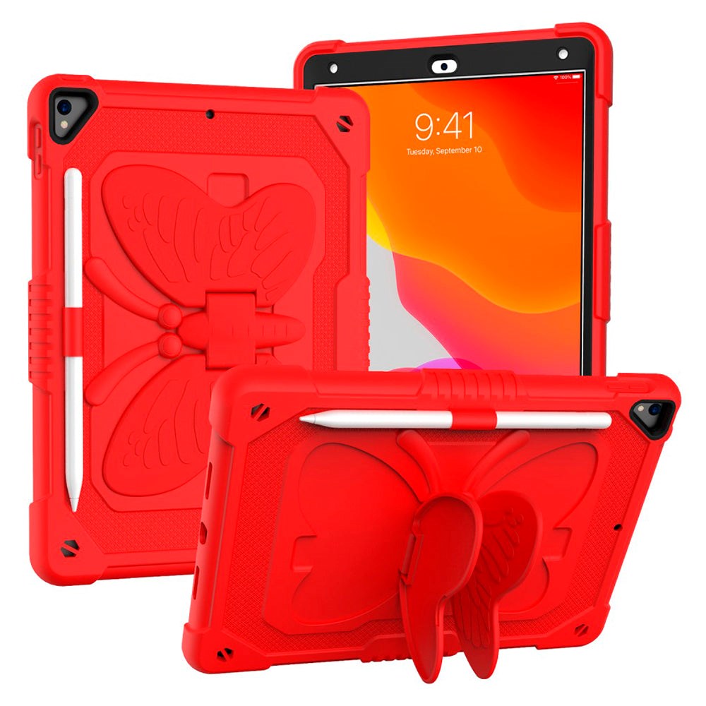 iPad 10.2" (2021 / 2020 / 2019) Butterfly Kickstand Børne Cover - Rød