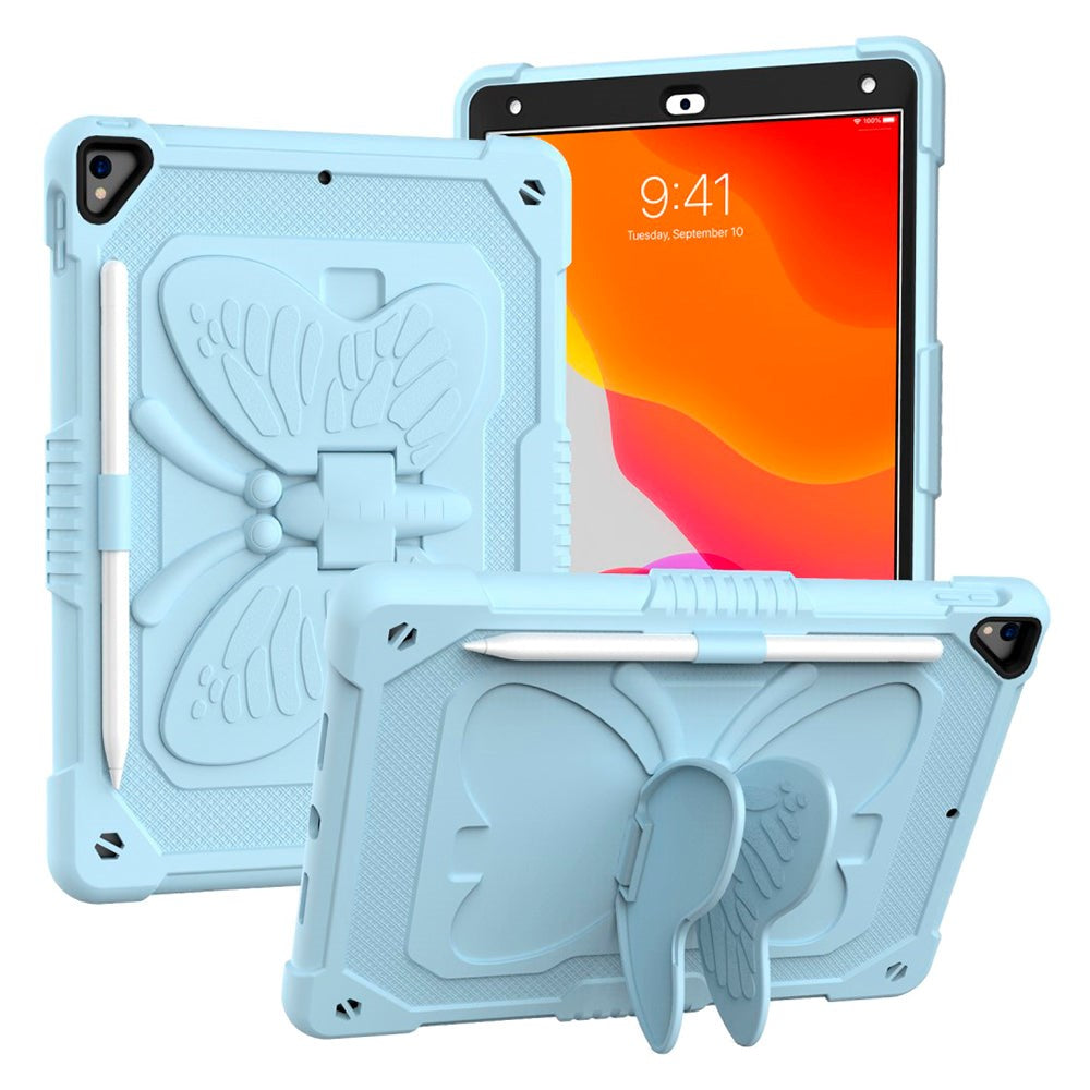 iPad 10.2" (2021 / 2020 / 2019) Butterfly Kickstand Børne Cover - Lyseblå