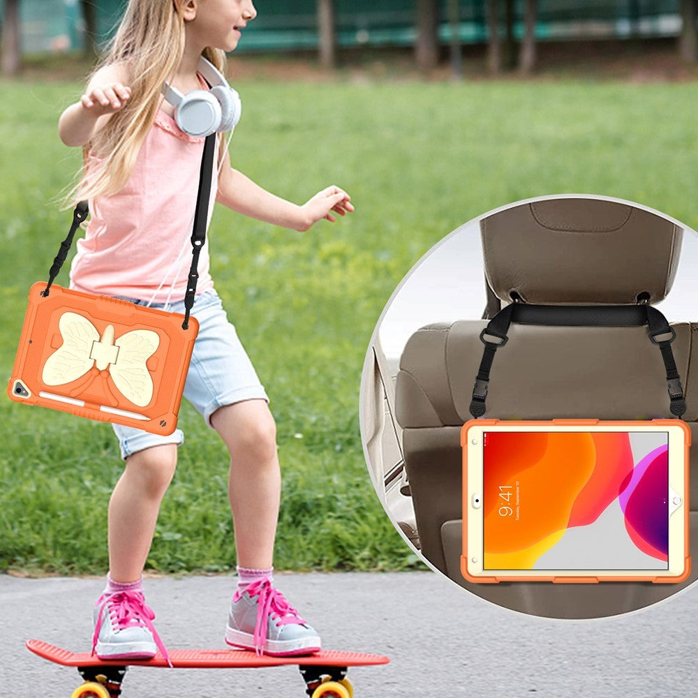 iPad 10.2" (2021 / 2020 / 2019) Butterfly Kickstand Børne Cover - Orange & Grå