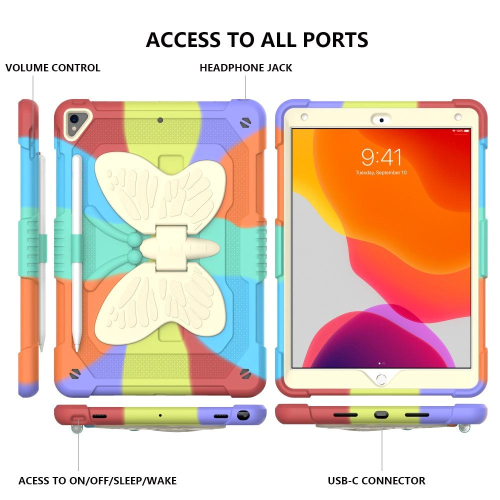 iPad 10.2" (2021 / 2020 / 2019) Butterfly Kickstand Børne Cover - Regnbue V1