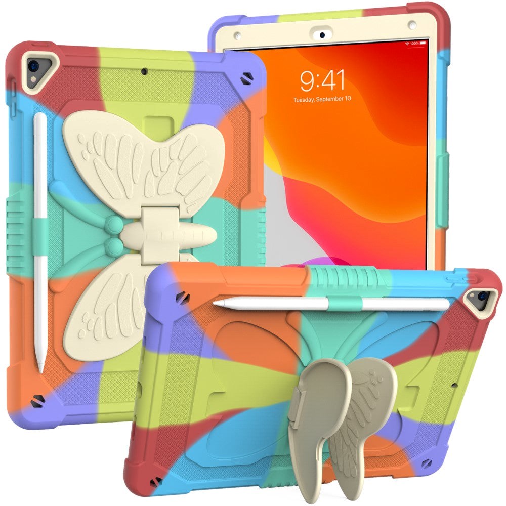 iPad 10.2" (2021 / 2020 / 2019) Butterfly Kickstand Børne Cover - Regnbue V1