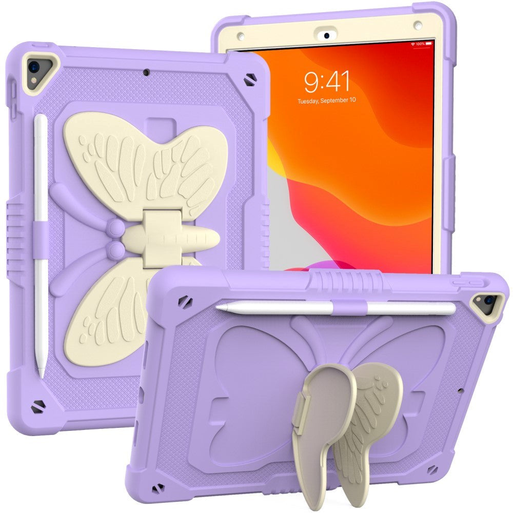 iPad 10.2" (2021 / 2020 / 2019) Butterfly Kickstand Børne Cover - Lilla & Grå