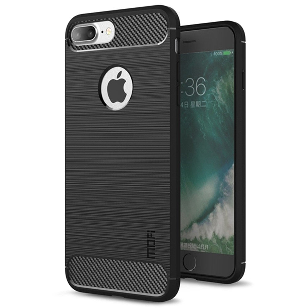 iPhone 7 Plus / 8 Plus Mofi Brushed Carbon Fiber Fleksibelt Plastik Mobil Cover - Sort