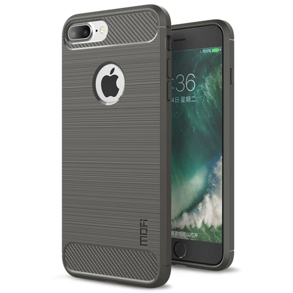 iPhone 7 Plus / 8 Plus Mofi Brushed Carbon Fiber Fleksibelt Plastik Mobil Cover - Grå