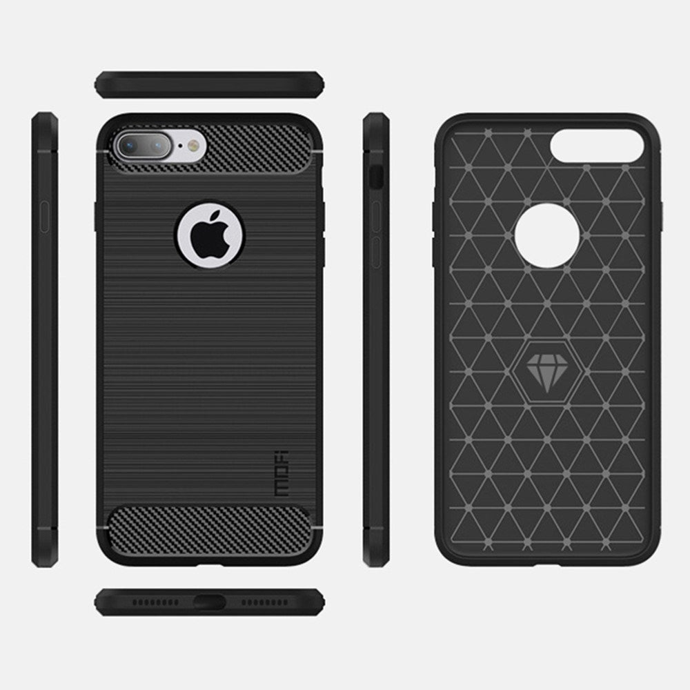 iPhone 7 Plus / 8 Plus Mofi Brushed Carbon Fiber Fleksibelt Plastik Mobil Cover - Rød