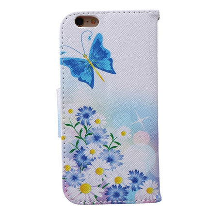 iPhone 6 / 6s Læder Cover m. Kortholder - Sommerfugle & Margueritter