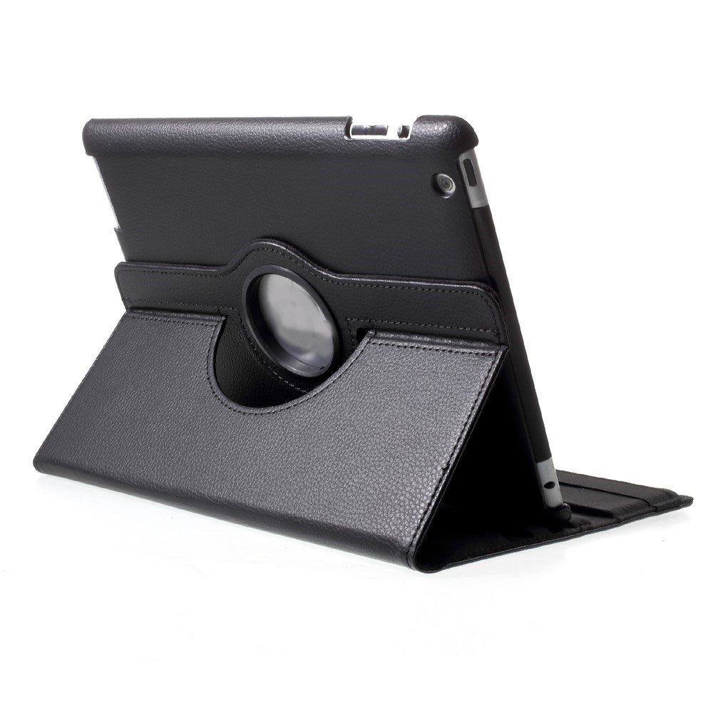 iPad 4 / 3 / 2 - EIDERWOOD Kunstlæder Flip Cover m. Elastik & Roterbar Funktion - Sort