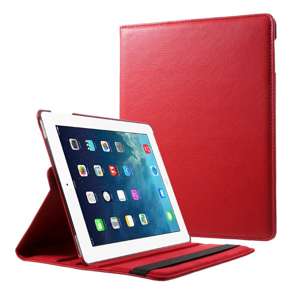 iPad 4 / 3 / 2 - EIDERWOOD Kunstlæder Flip Cover m. Elastik & Roterbar Funktion - Rød