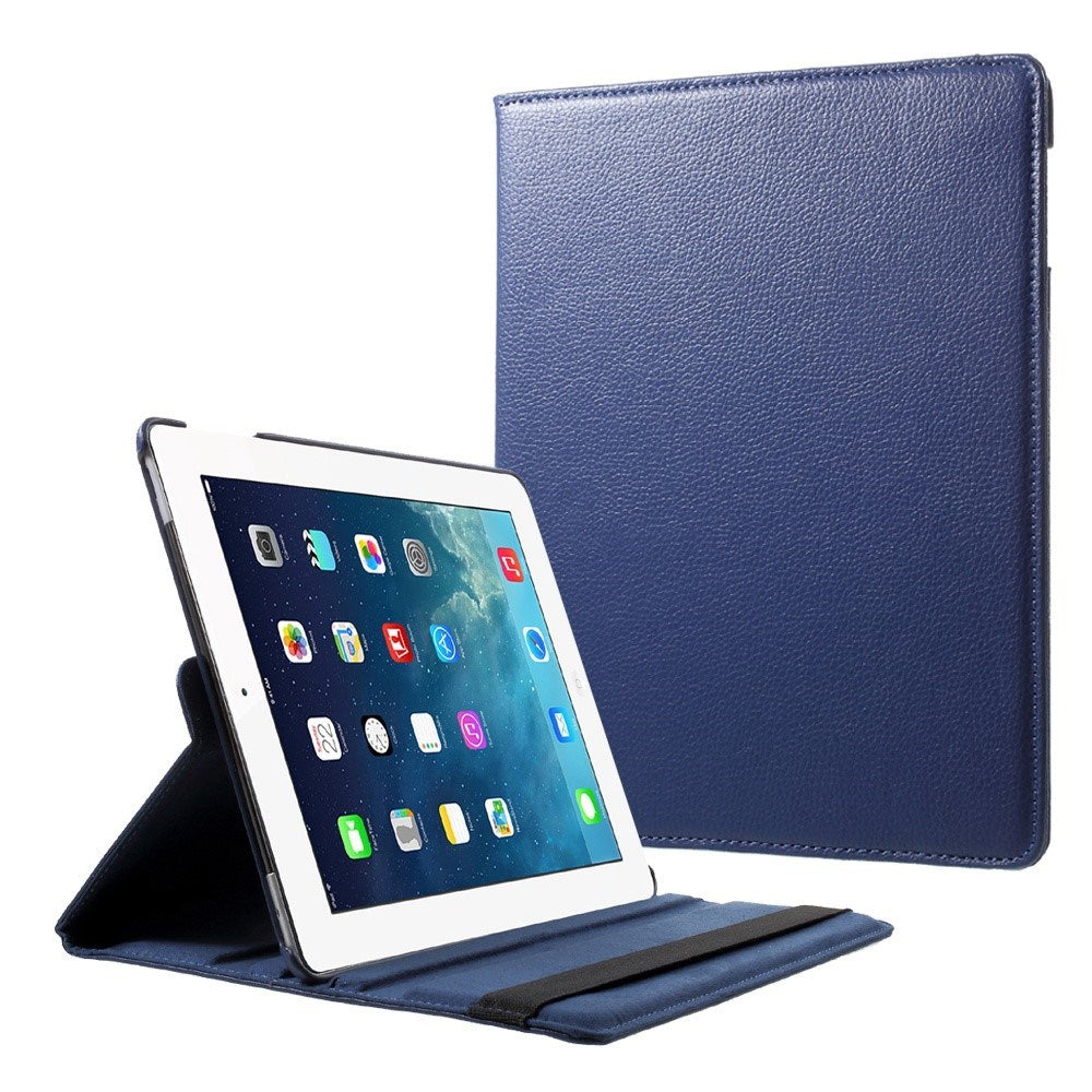 iPad 4 / 3 / 2 - EIDERWOOD Kunstlæder Flip Cover m. Elastik & Roterbar Funktion - Blå