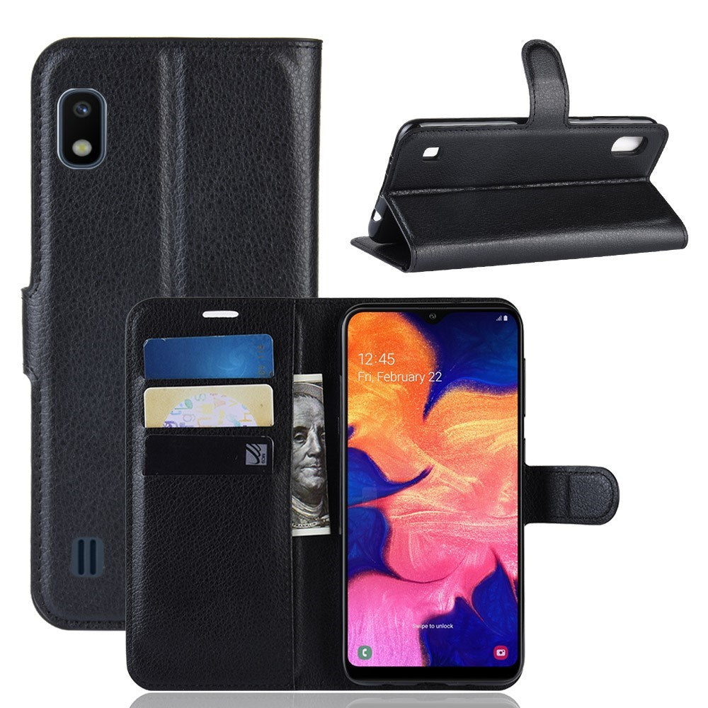 EIDERWOOD Samsung Galaxy A10 Litchi Kunstlæder Mobil Cover m. Pung - Sort