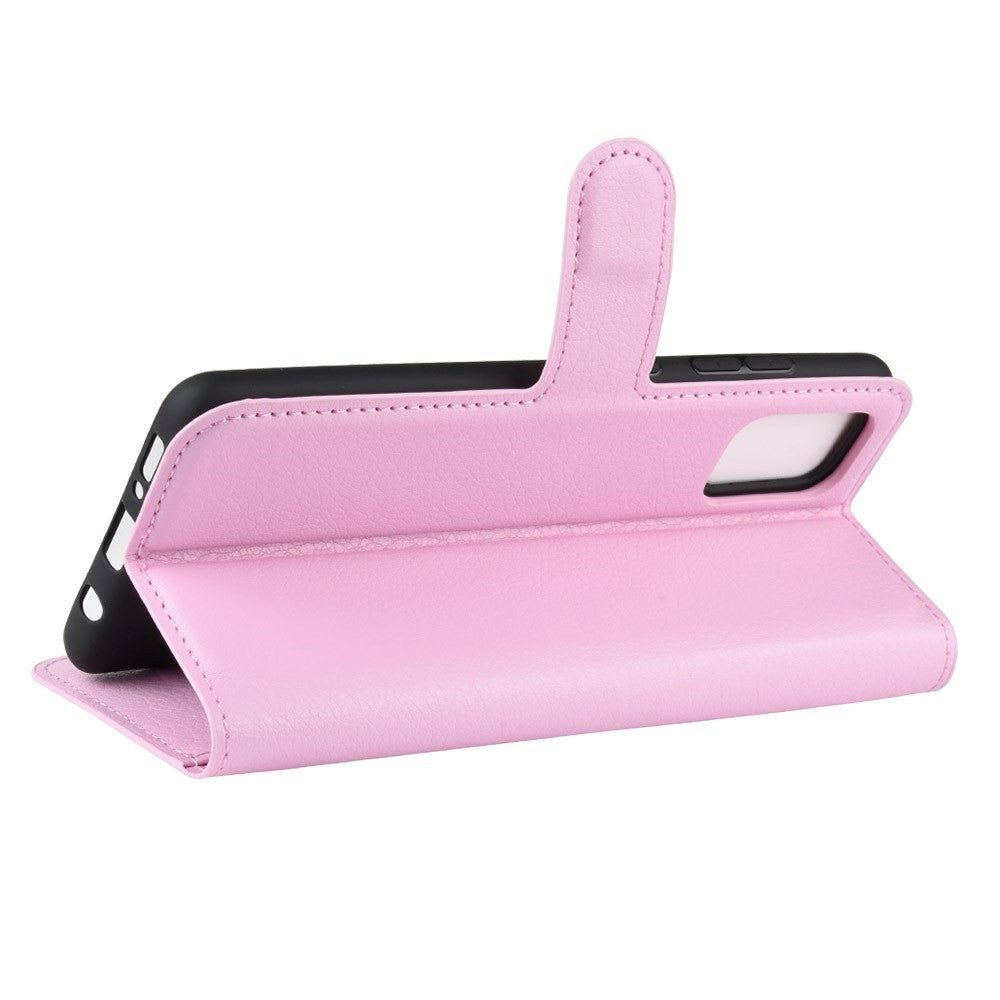 Samsung Galaxy A71 Litchi Læder Mobil Cover m. Pung - Lyserød