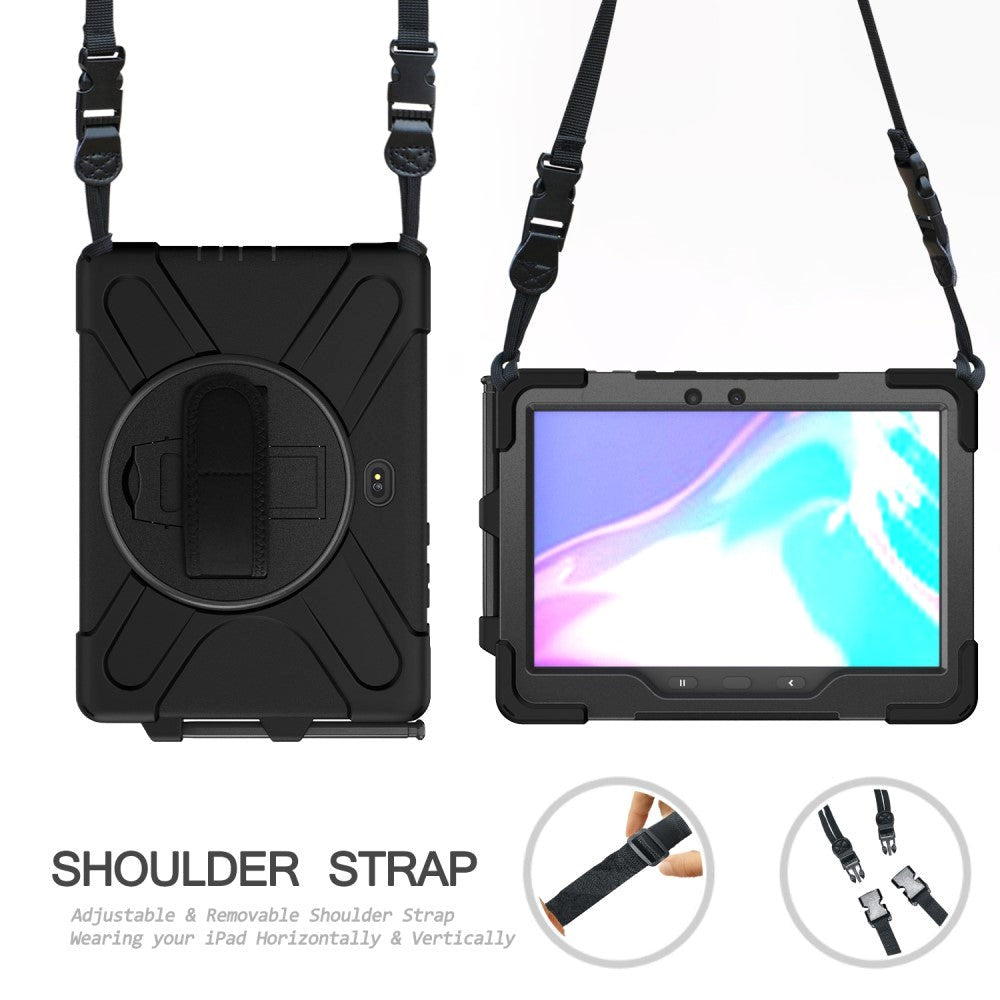 Samsung Galaxy Tab Active Pro / 4 Pro Håndværker Case m. 360⁰ Fod & Skulderstrop - Sort