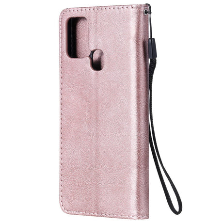 Samsung Galaxy A21s Læder Mobil Cover m. Pung og Strop - Rose Gold