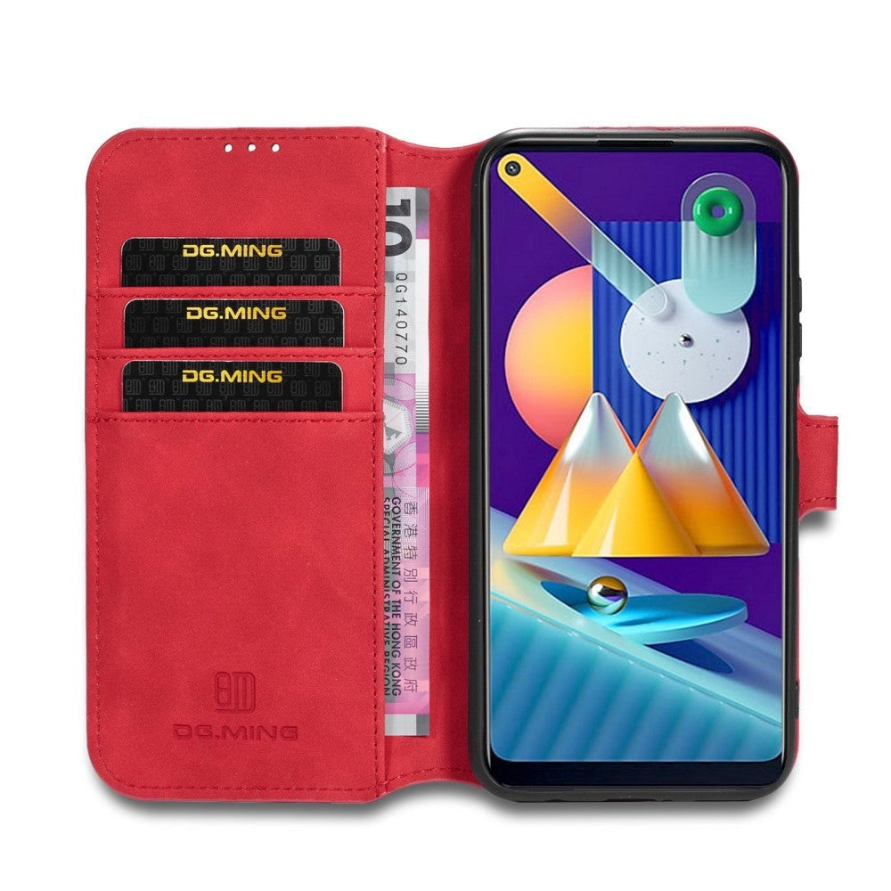 Samsung Galaxy M11 DG.MING Retro Læder Flip Cover m. Kortholder - Rød