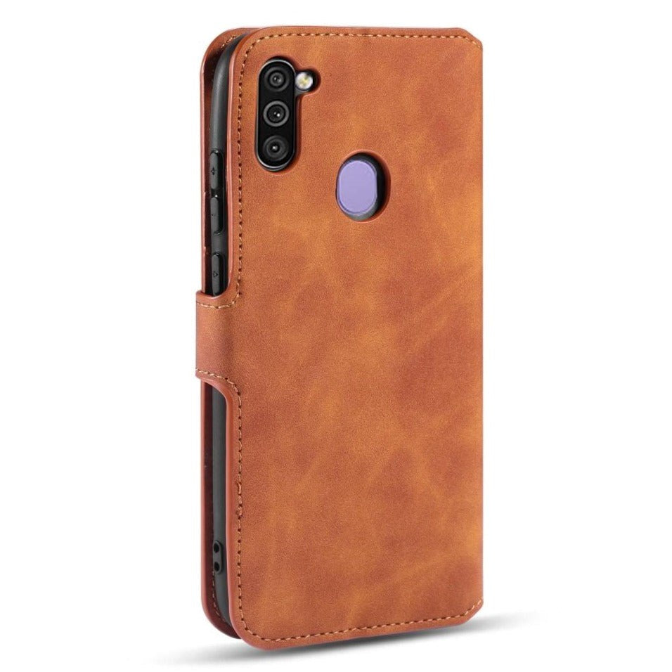 Samsung Galaxy M11 DG.MING Retro Læder Flip Cover m. Kortholder - Brun