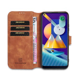 Samsung Galaxy M11 DG.MING Retro Læder Flip Cover m. Kortholder - Brun