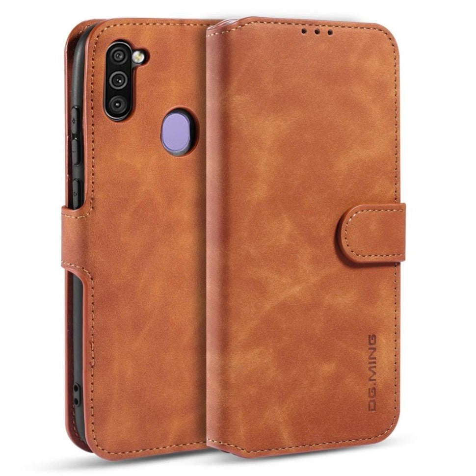 Samsung Galaxy M11 DG.MING Retro Læder Flip Cover m. Kortholder - Brun