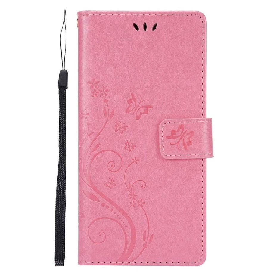 Samsung Galaxy S21 Læder Flip Cover m. Kortholdere - Blomster - Pink