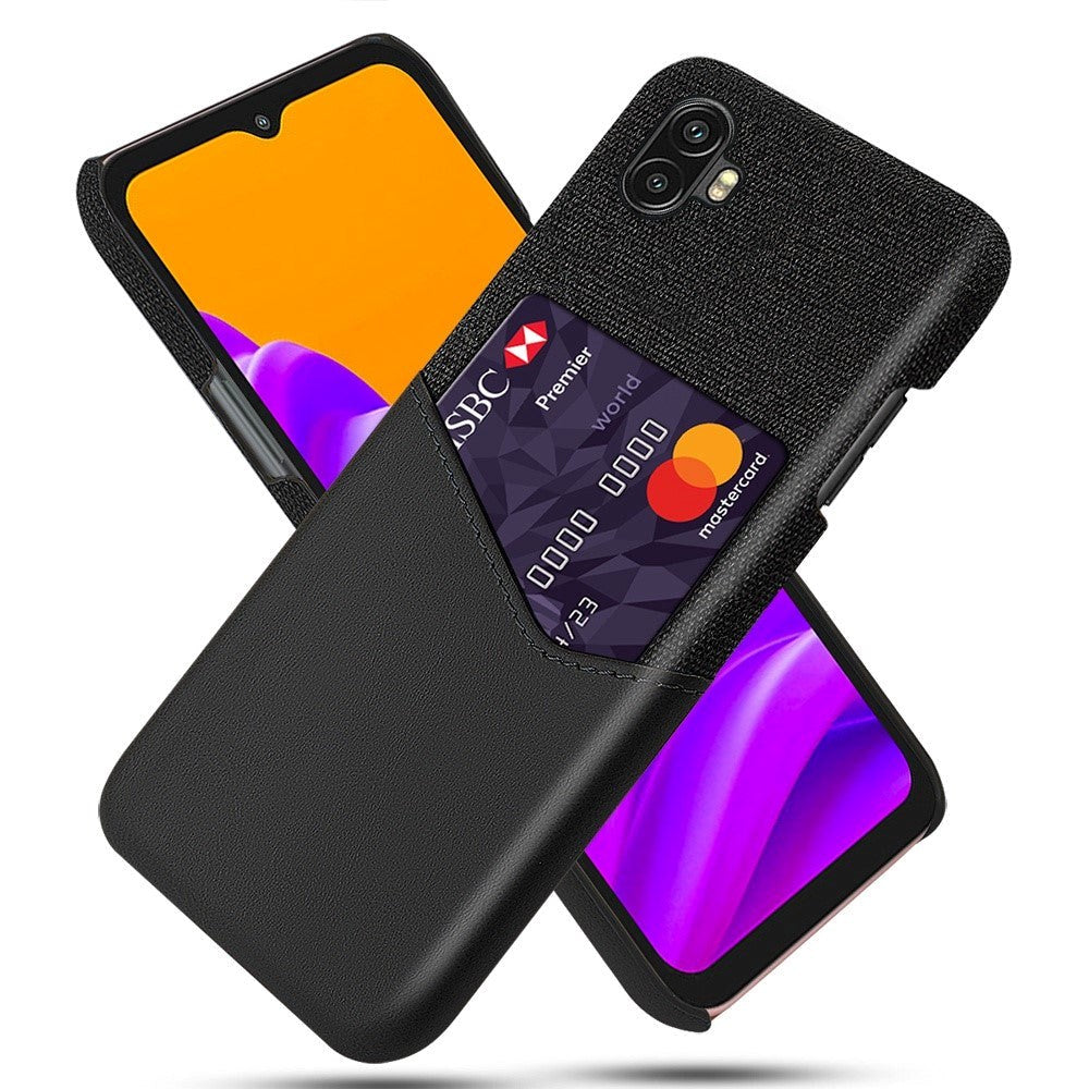 Samsung Galaxy Xcover 6 Pro Tekstil Mobil Cover m. Læder Kortlomme - Sort