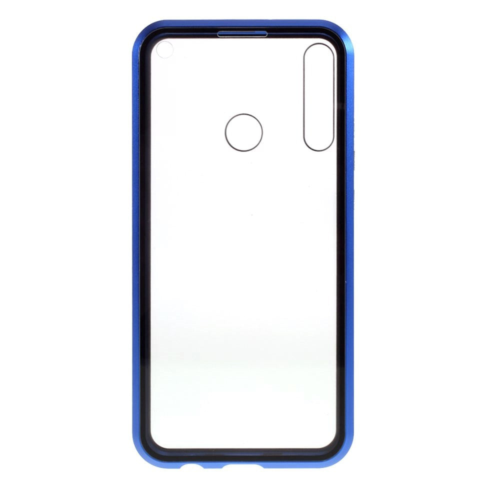 Huawei P40 Lite E Magnetisk Cover m. Privacy, Glas Bagside og Forside - Sort / Blå