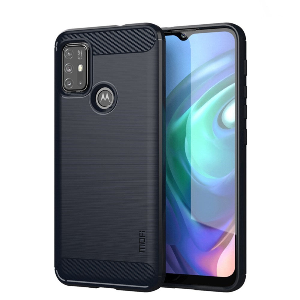 Motorola Moto G10 / G20 / G30 Mofi Brushed Carbon Fiber Fleksibelt Plastik Mobil Cover - Blå